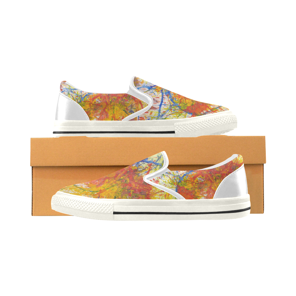 Aflame with Flower Art Women's Slip-on Canvas Shoes (Model 019)