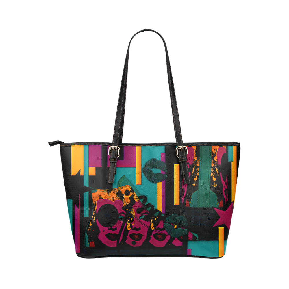 Pop Art Bag Leather Tote Bag/Large (Model 1651)