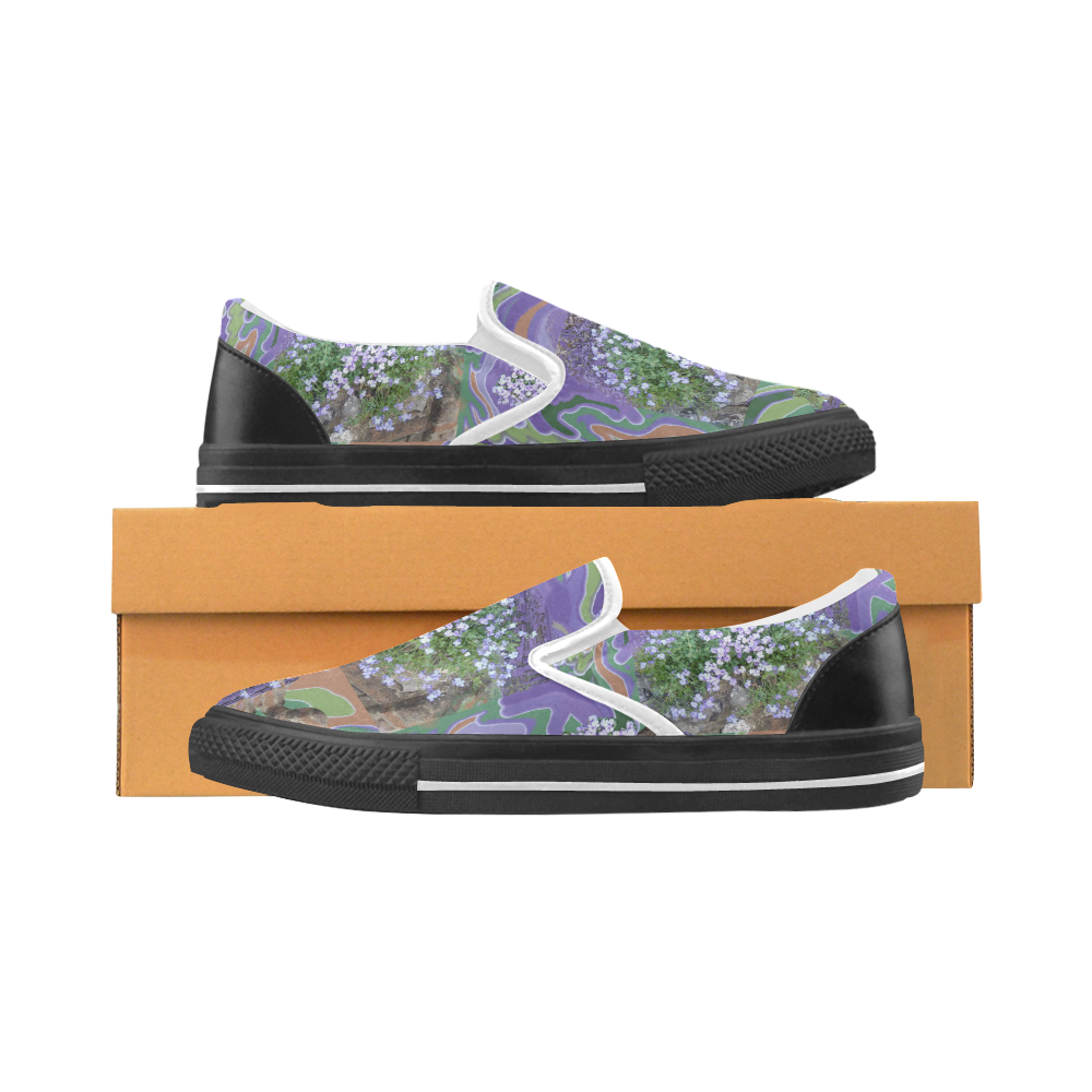 Purple Flower Photo Art Slip On Shoes Women's Slip-on Canvas Shoes (Model 019)