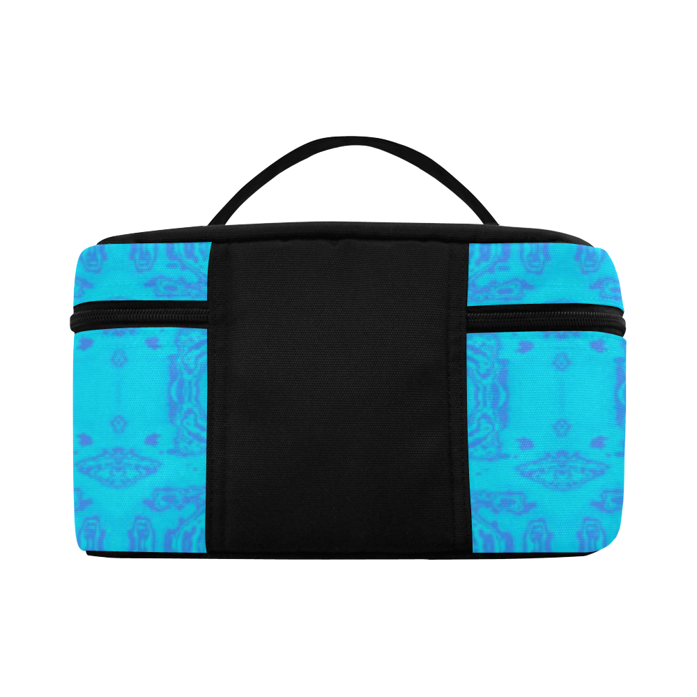 Blue and Turquoise Abstract Damask Cosmetic Bag/Large (Model 1658)
