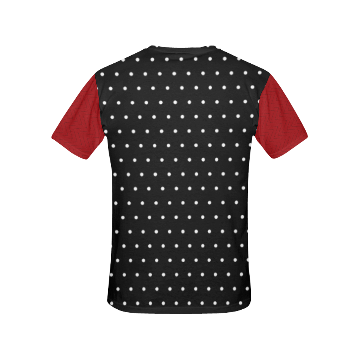 White polka dots on black with hairline chevons on red sleeves VAS2 All Over Print T-Shirt for Women (USA Size) (Model T40)