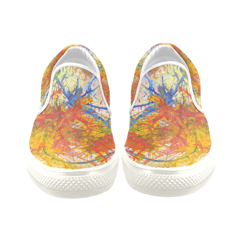 Aflame with Flower Art Women's Slip-on Canvas Shoes (Model 019)