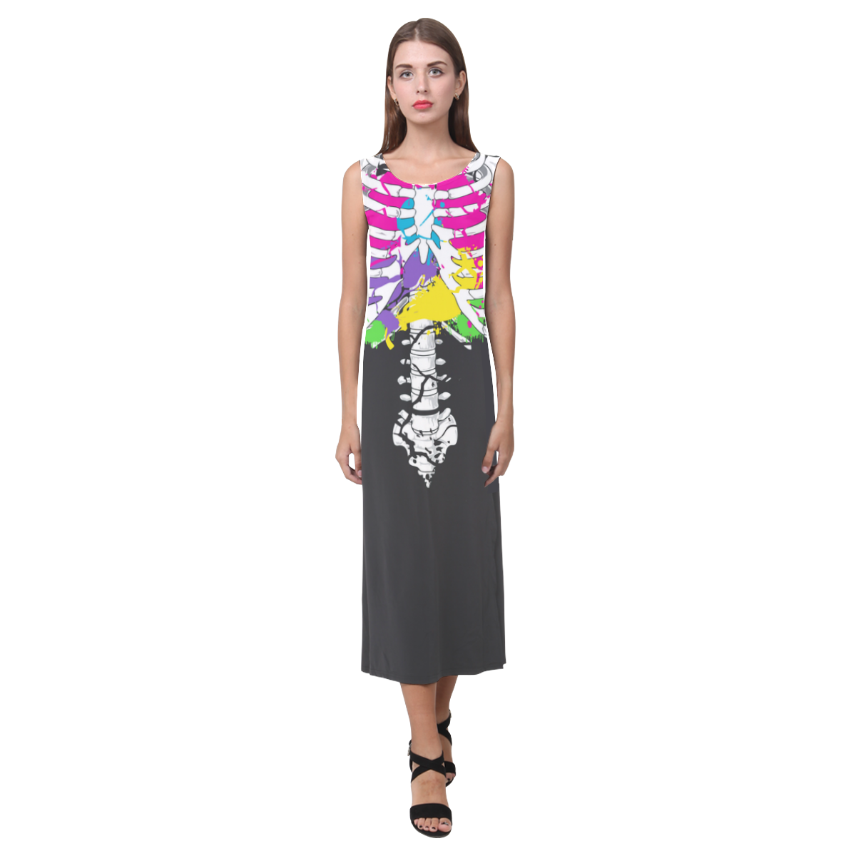 artful skeleton sleevless Phaedra Sleeveless Open Fork Long Dress (Model D08)