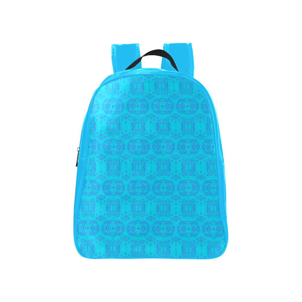 Abstract Blue and Turquoise Damask Pattern School Backpack (Model 1601)(Small)