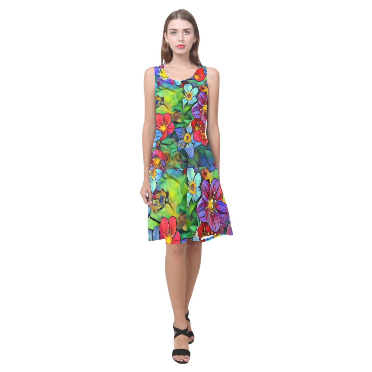 Amazing Floral 29B by FeelGood Sleeveless Splicing Shift Dress(Model D17)