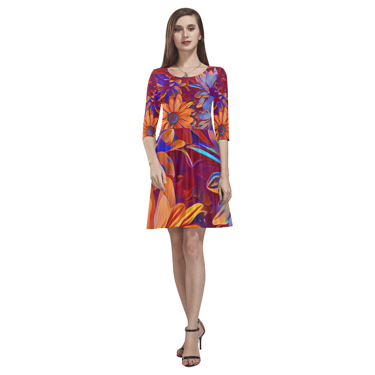 Amazing Floral 27 A by FeelGood Tethys Half-Sleeve Skater Dress(Model D20)