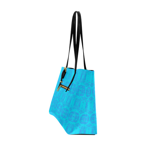 Abstract Blue and Turquoise Damask Pattern Euramerican Tote Bag/Large (Model 1656)