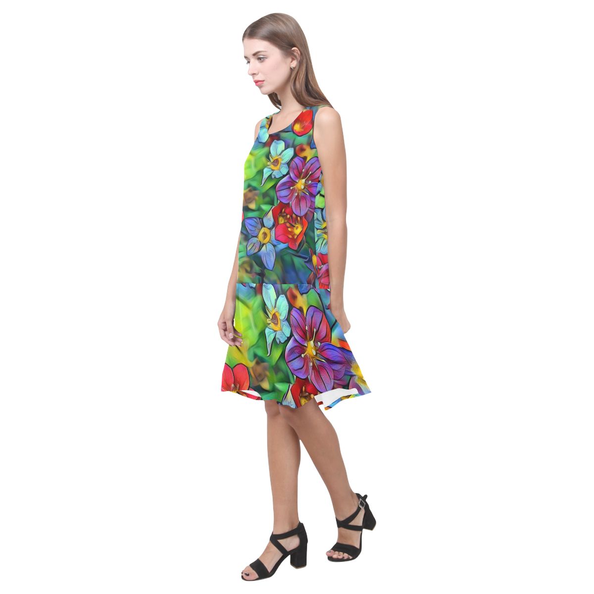 Amazing Floral 29B by FeelGood Sleeveless Splicing Shift Dress(Model D17)