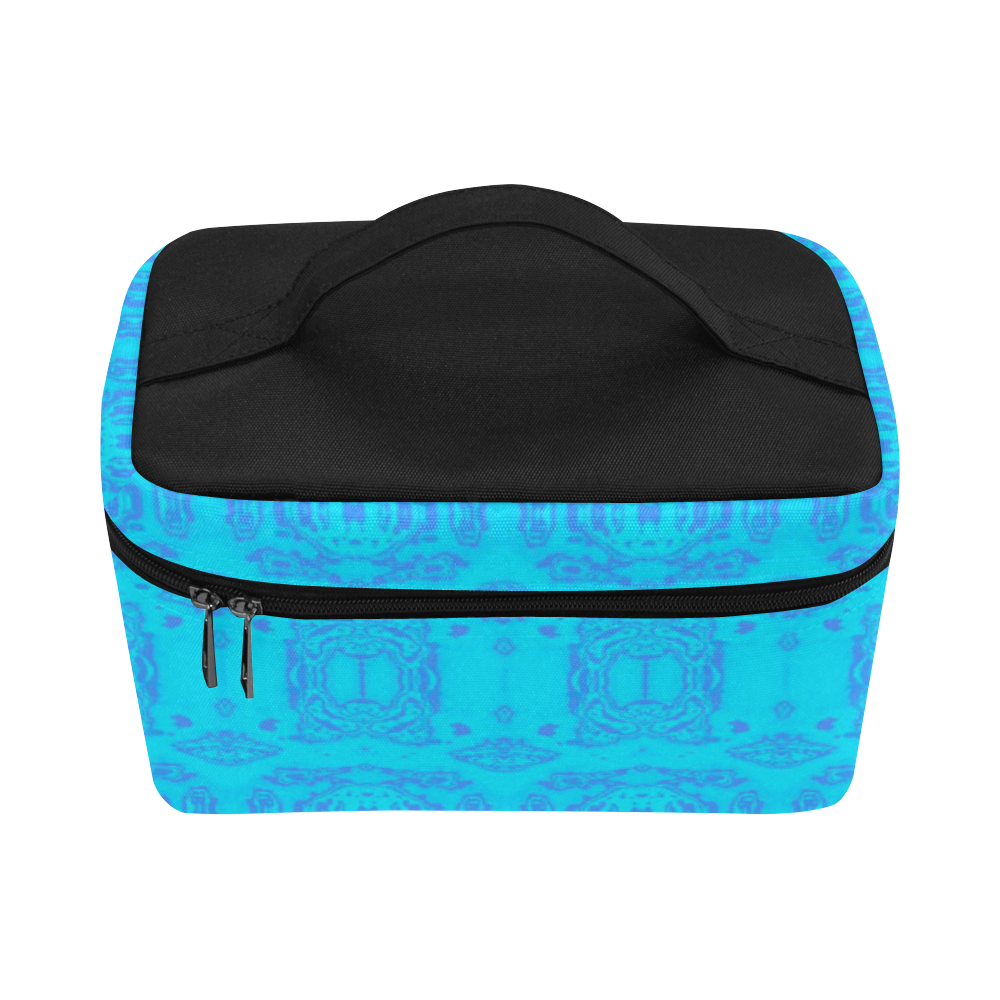 Blue and Turquoise Abstract Damask Cosmetic Bag/Large (Model 1658)