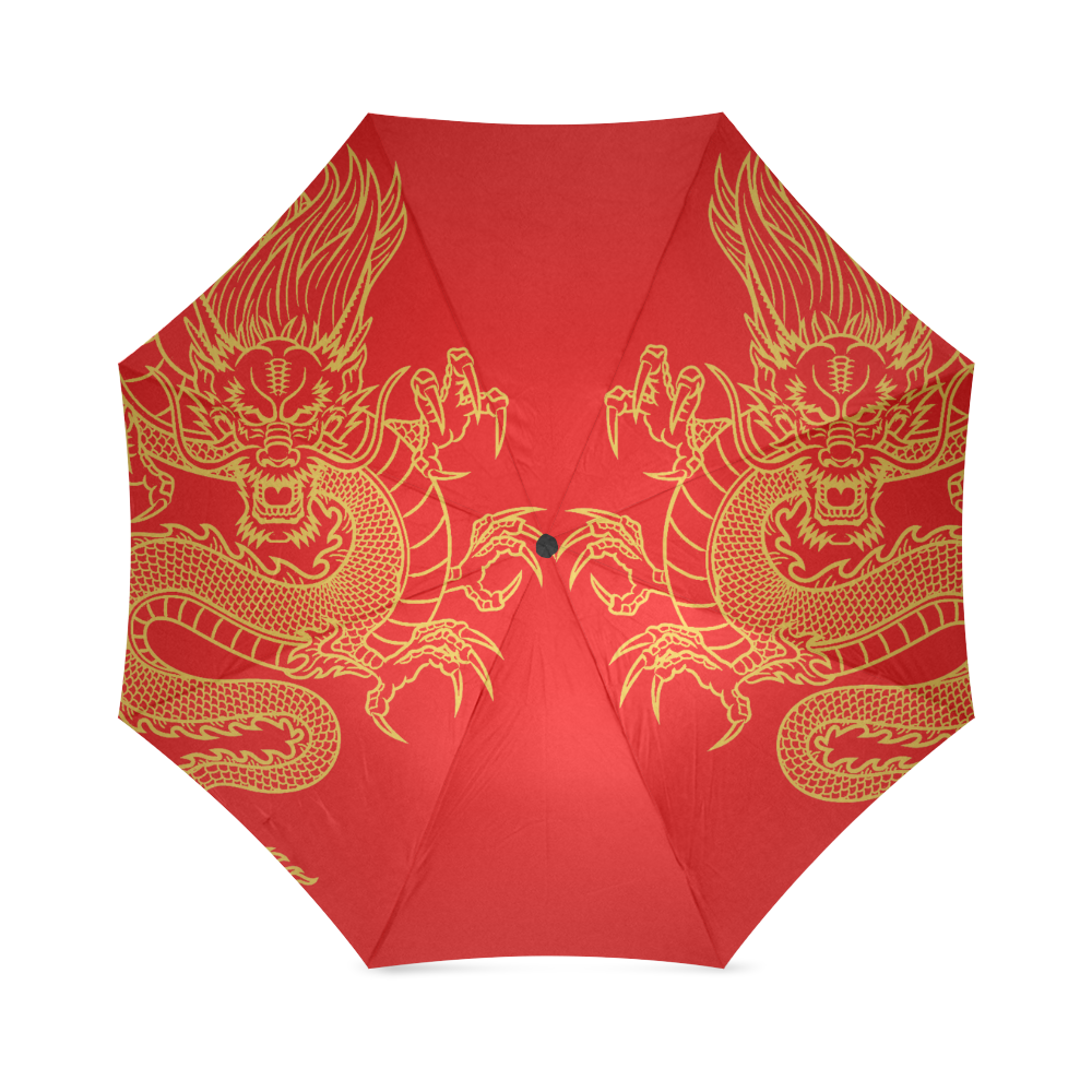 Golden Chinese Dragon red Foldable Umbrella (Model U01)