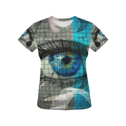 Blue Eye All Over Print T-Shirt for Women (USA Size) (Model T40)