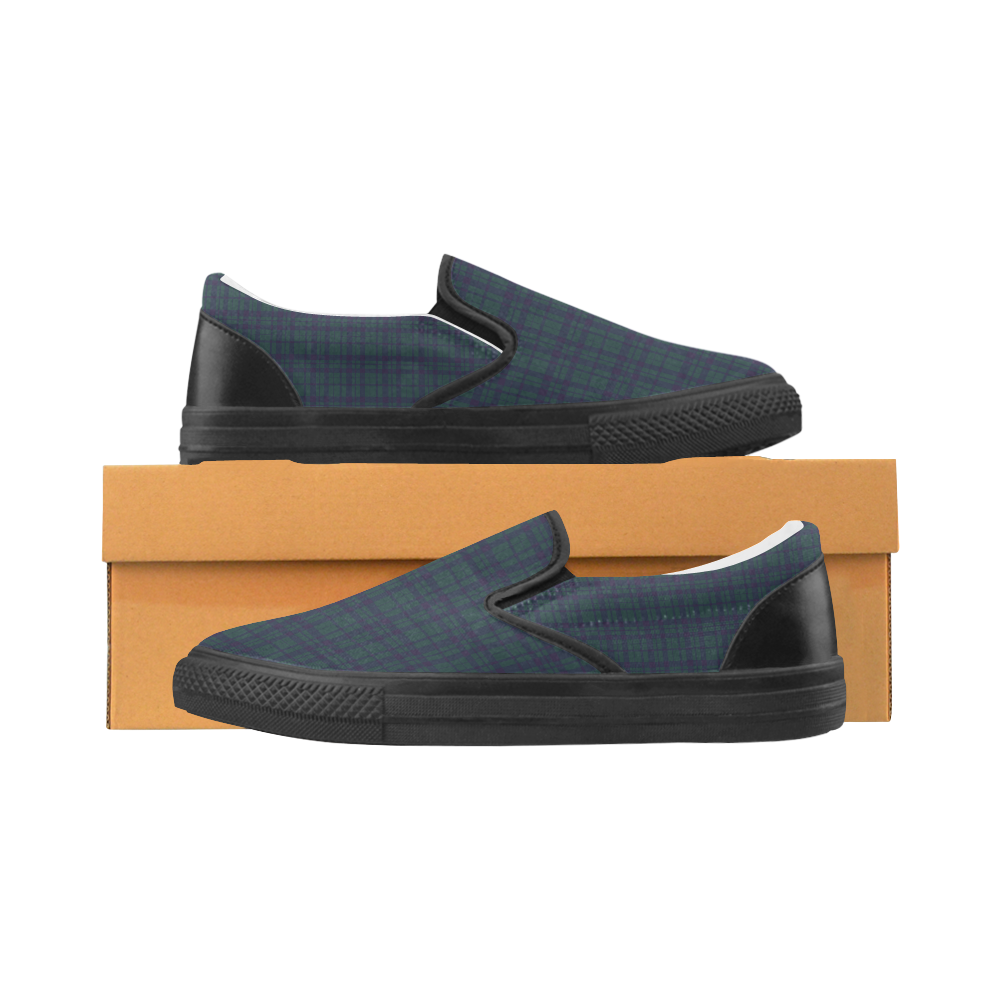 Green Plaid Rock Style Men's Slip-on Canvas Shoes (Model 019)