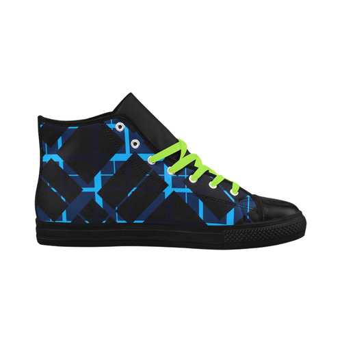 Diagonal Blue & Black Plaid Hipster Style Aquila High Top Microfiber Leather Men's Shoes (Model 032)