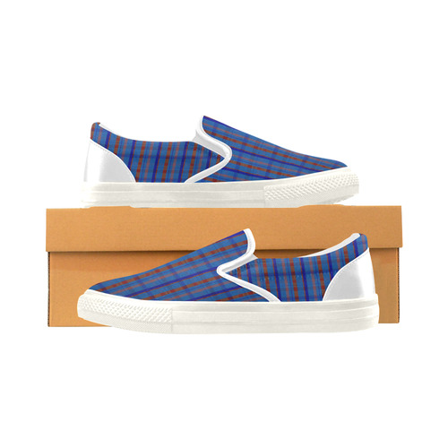 Royal Blue Plaid Hipster Style Women's Unusual Slip-on Canvas Shoes (Model 019)