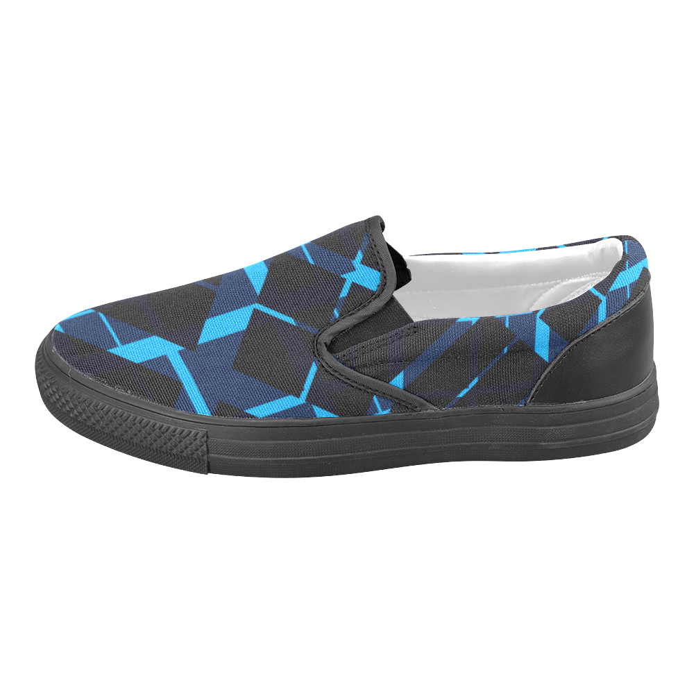 Diagonal Blue & Black Plaid Hipster Style Slip-on Canvas Shoes for Men/Large Size (Model 019)