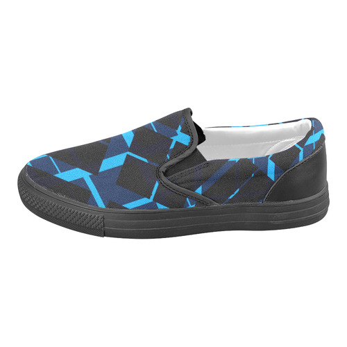 Diagonal Blue & Black Plaid Hipster Style Slip-on Canvas Shoes for Men/Large Size (Model 019)