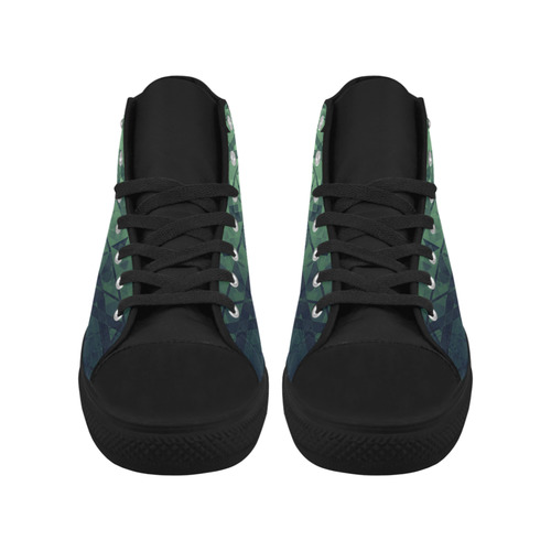 Sci-Fi Green Monster  Geometric design Aquila High Top Microfiber Leather Men's Shoes (Model 032)