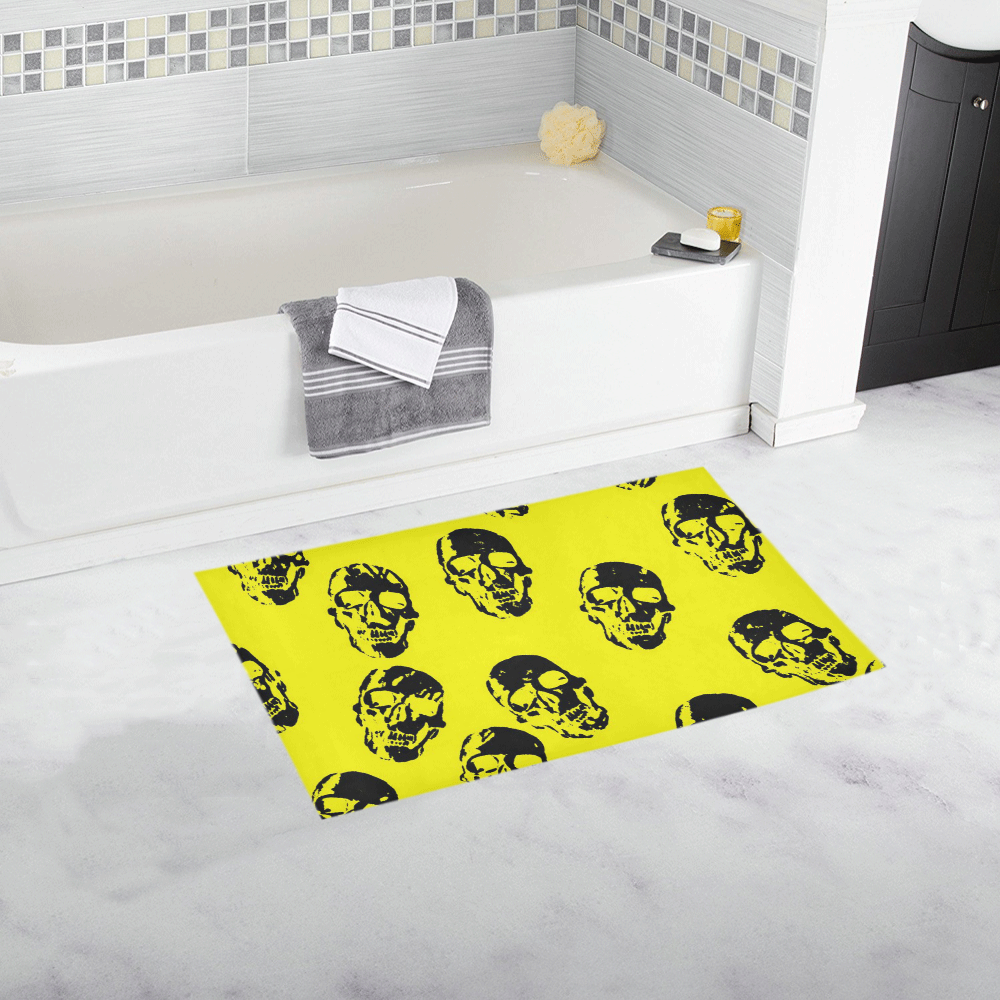 hot skulls, yellow by JamColors Bath Rug 16''x 28''