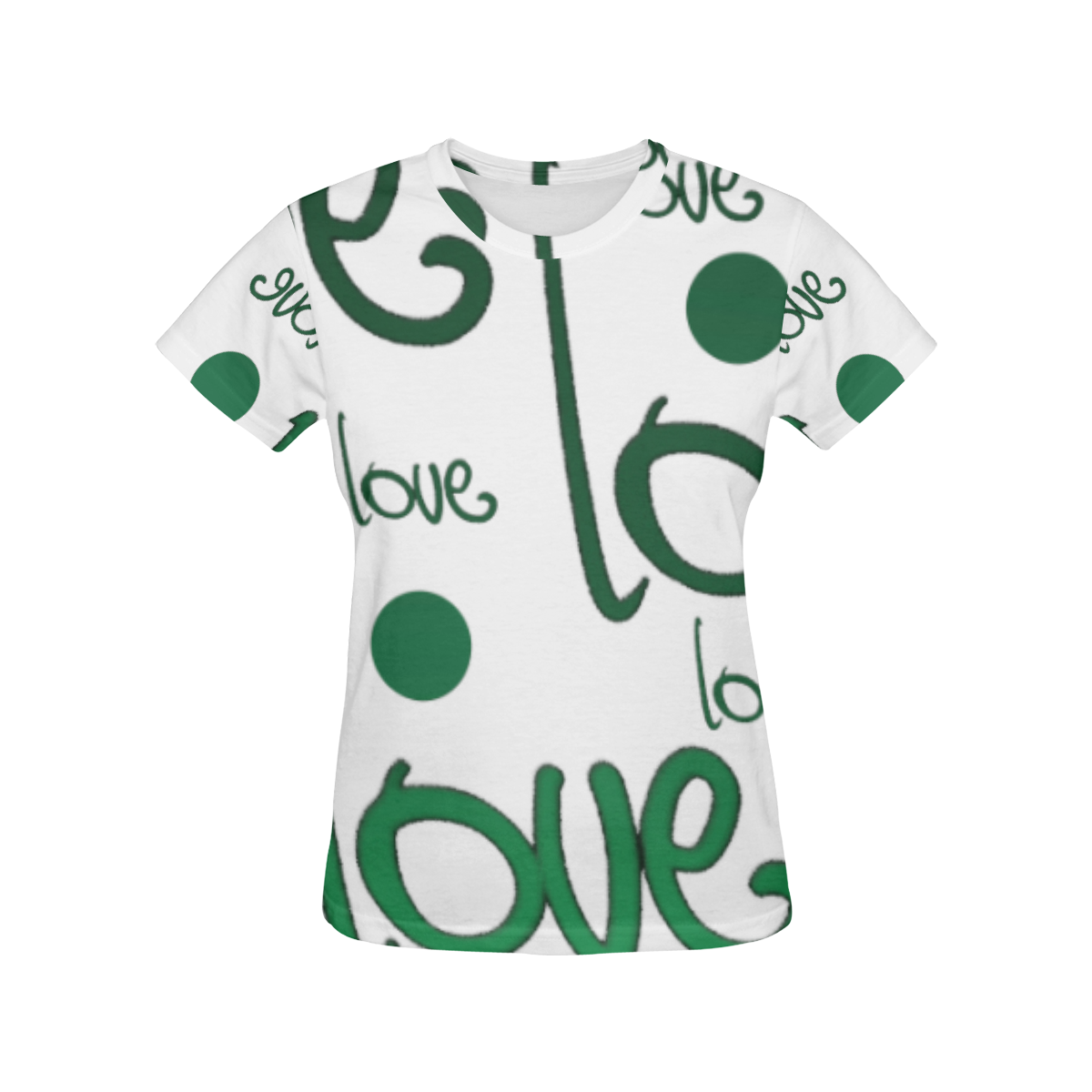 Green White Love All Over Print T-Shirt for Women (USA Size) (Model T40)