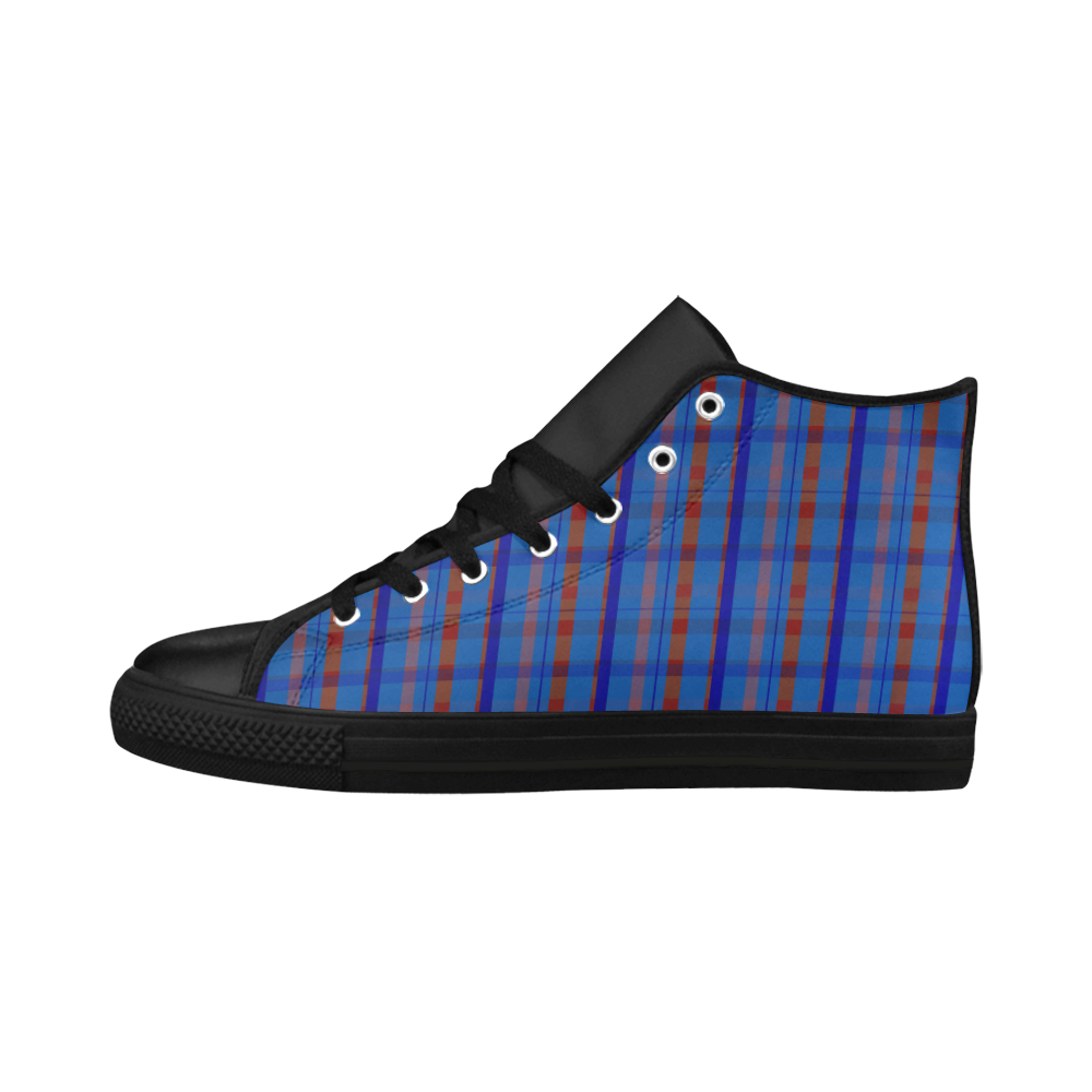 Royal Blue Plaid Hipster Style Aquila High Top Microfiber Leather Men's Shoes/Large Size (Model 032)