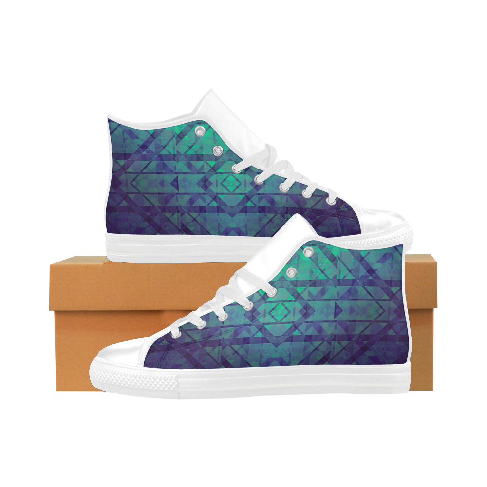 Sci-Fi Dream Blue Geometric design Aquila High Top Microfiber Leather Men's Shoes/Large Size (Model 032)