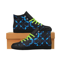 Diagonal Blue & Black Plaid Hipster Style Aquila High Top Microfiber Leather Women's Shoes/Large Size (Model 032)