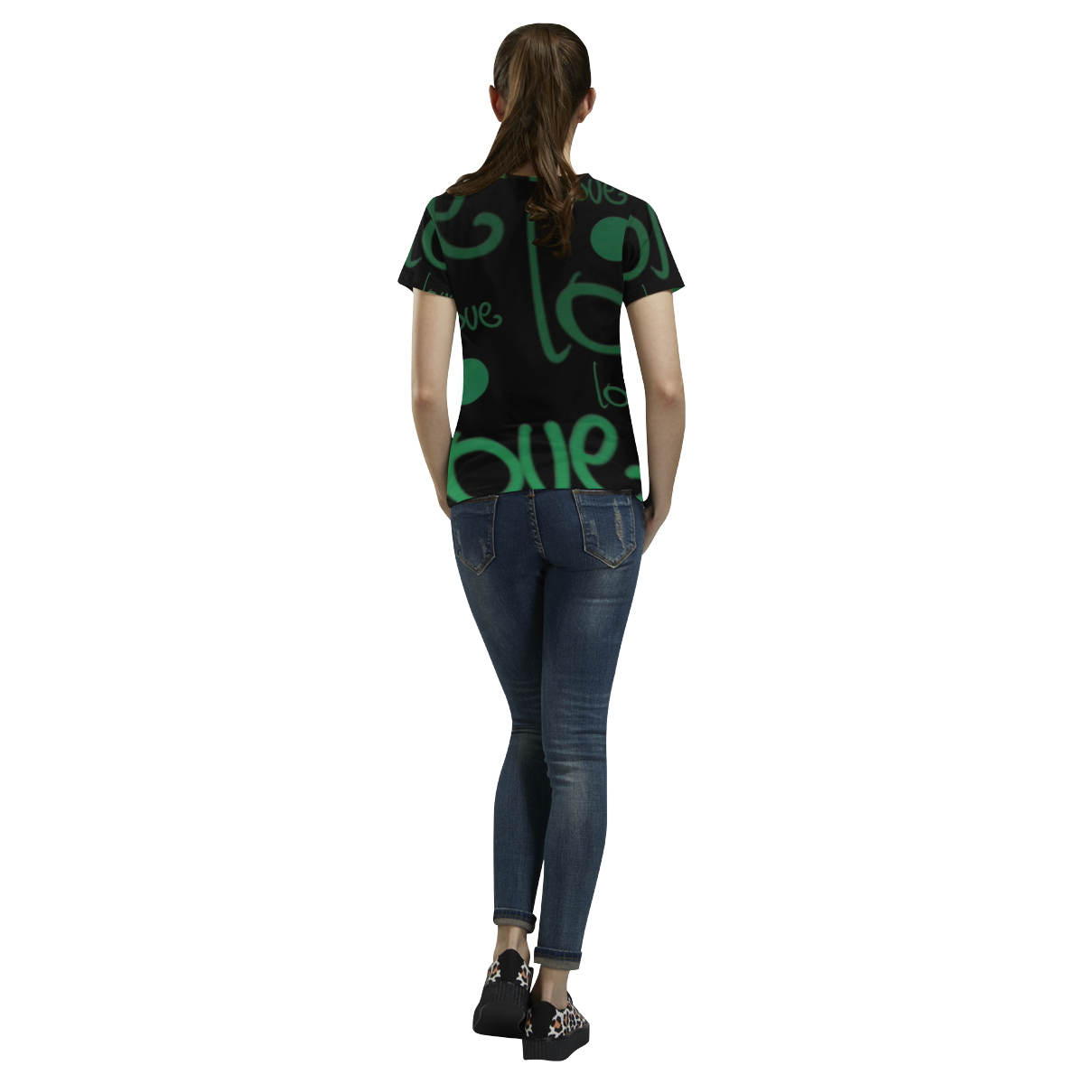 Green Black Love All Over Print T-Shirt for Women (USA Size) (Model T40)