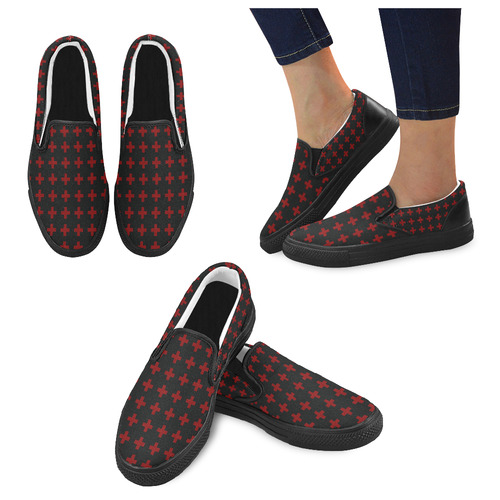 Punk Rock style Red Crosses Pattern design Men's Slip-on Canvas Shoes (Model 019)