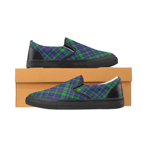 Diagonal Green & Purple Plaid Hipster Style Men's Slip-on Canvas Shoes (Model 019)