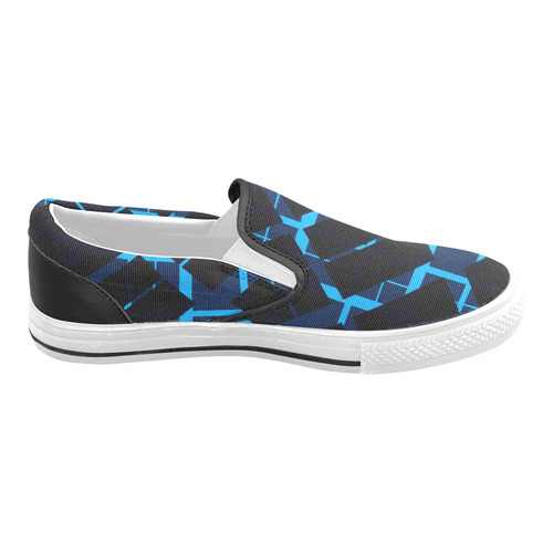 Diagonal Blue & Black Plaid Hipster Style Men's Slip-on Canvas Shoes (Model 019)
