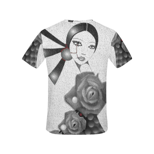 Girl With Rose All Over Print T-Shirt for Women (USA Size) (Model T40)