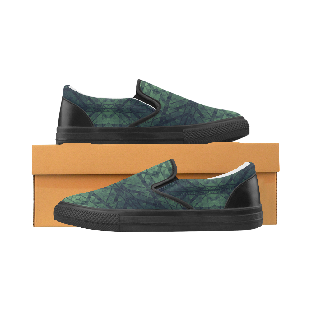 Sci-Fi Green Monster  Geometric design Men's Slip-on Canvas Shoes (Model 019)