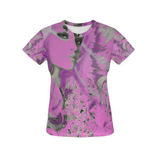 Purple Glitter All Over Print T-Shirt for Women (USA Size) (Model T40)