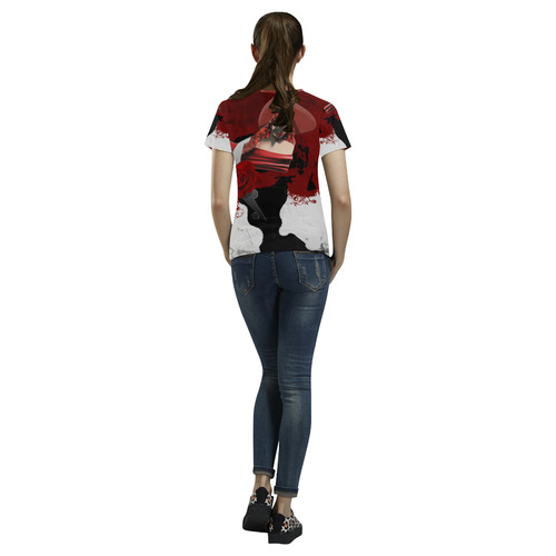 Woman With Red Rose All Over Print T-Shirt for Women (USA Size) (Model T40)