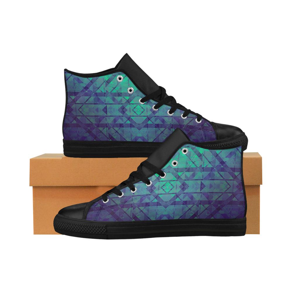 Sci-Fi Dream Blue Geometric design Aquila High Top Microfiber Leather Men's Shoes/Large Size (Model 032)