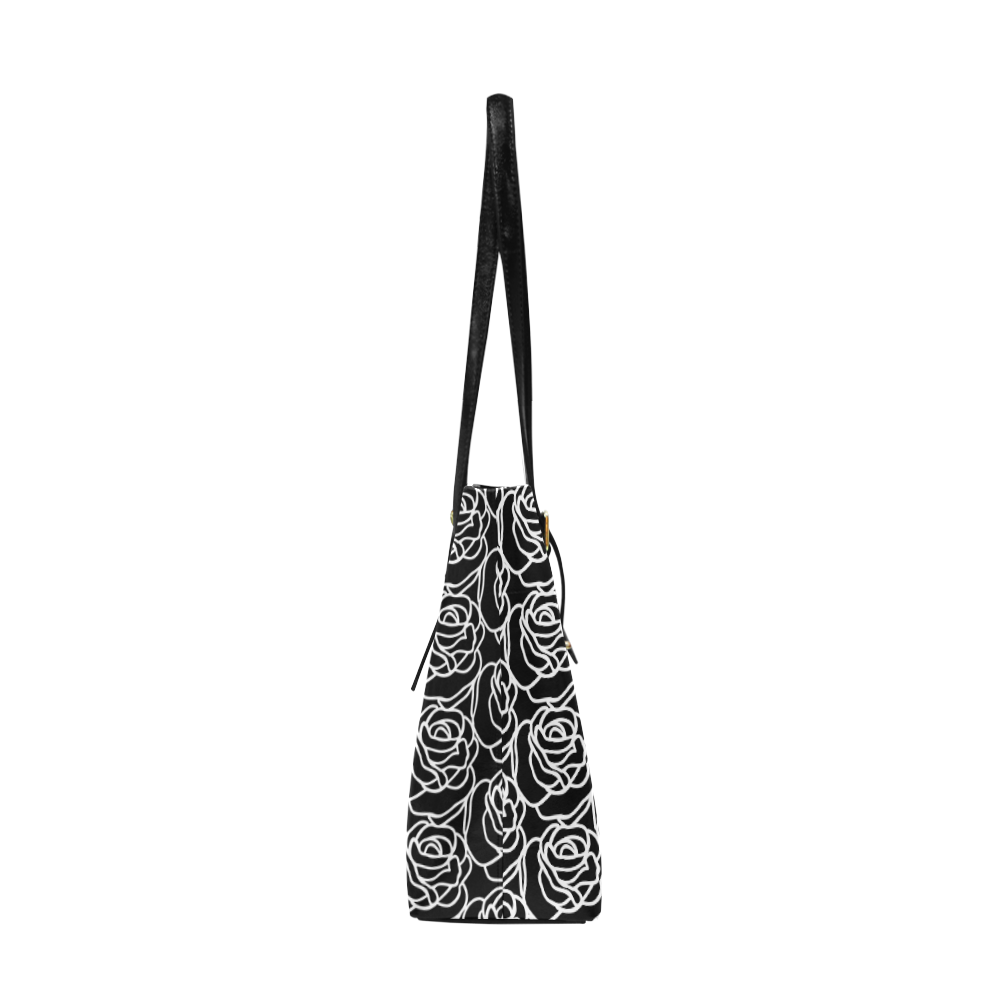 Bed of Roses - Black and White Euramerican Tote Bag/Large (Model 1656)
