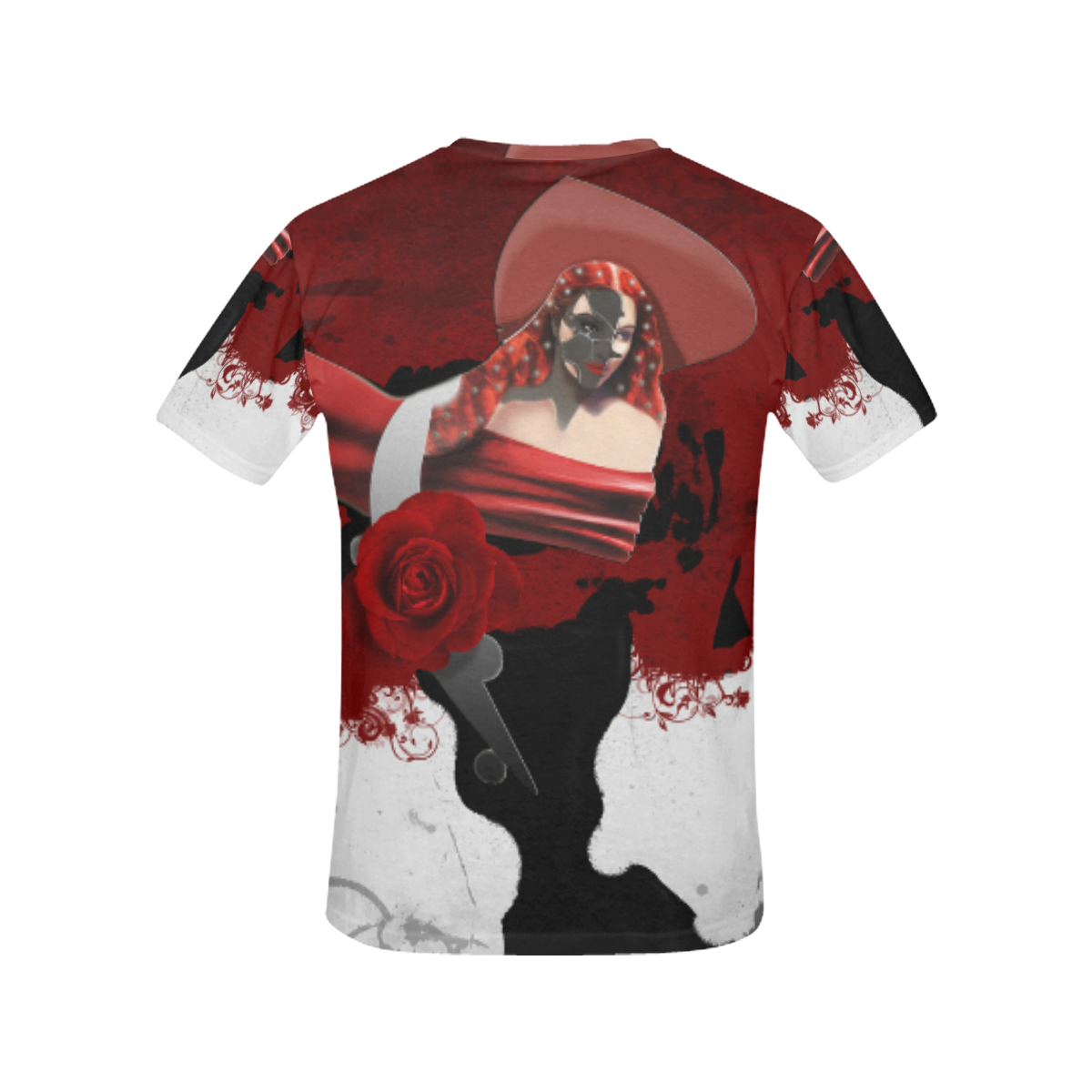 Woman With Red Rose All Over Print T-Shirt for Women (USA Size) (Model T40)