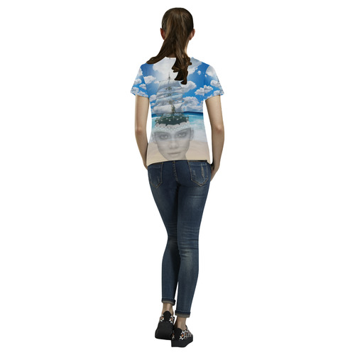 Blue Sailing All Over Print T-Shirt for Women (USA Size) (Model T40)