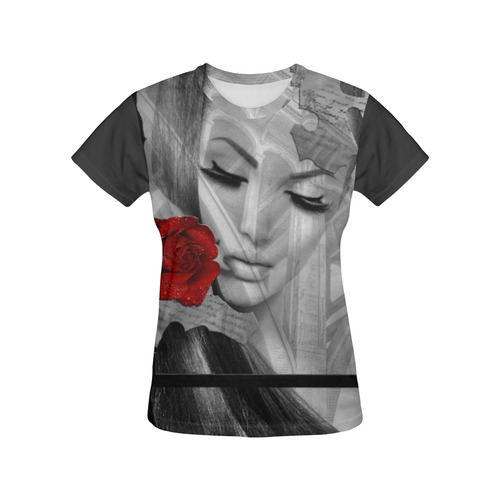 Red Rose All Over Print T-Shirt for Women (USA Size) (Model T40)