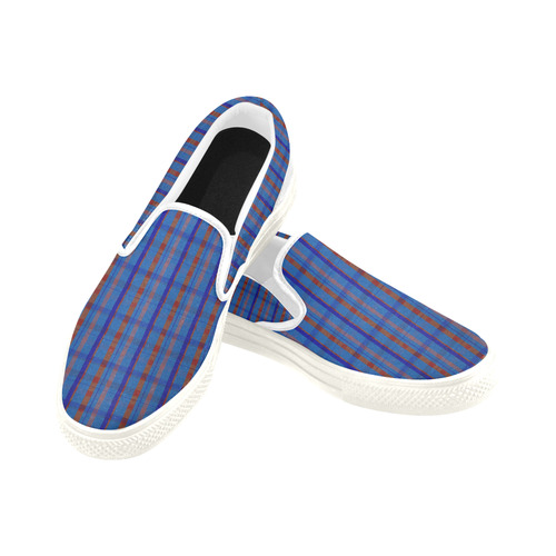 Royal Blue Plaid Hipster Style Women's Unusual Slip-on Canvas Shoes (Model 019)