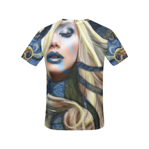 Blue Yellow Girl All Over Print T-Shirt for Women (USA Size) (Model T40)