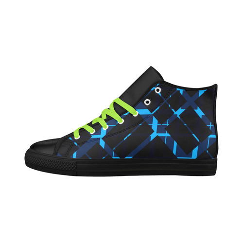 Diagonal Blue & Black Plaid Hipster Style Aquila High Top Microfiber Leather Men's Shoes (Model 032)
