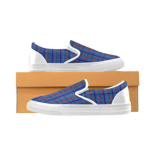 Royal Blue Plaid Hipster Style Men's Slip-on Canvas Shoes (Model 019)