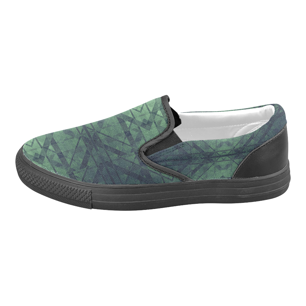 Sci-Fi Green Monster  Geometric design Slip-on Canvas Shoes for Men/Large Size (Model 019)