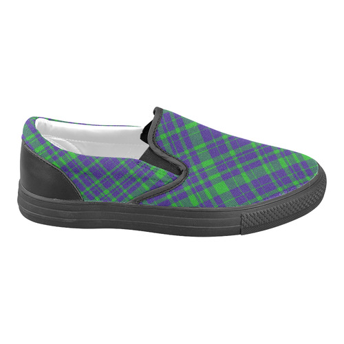 Diagonal Green & Purple Plaid Hipster Style Slip-on Canvas Shoes for Men/Large Size (Model 019)