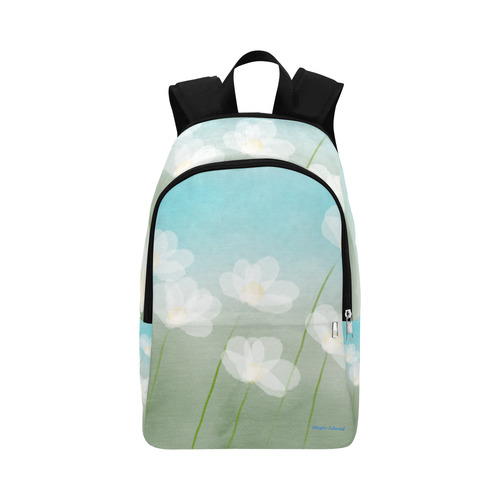 White Flowers. Inspired by the Magic Island of Gotland. Fabric Backpack for Adult (Model 1659)