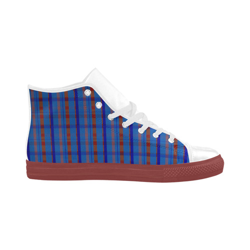 Royal Blue Plaid Hipster Style Aquila High Top Microfiber Leather Men's Shoes (Model 032)