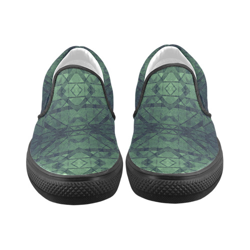 Sci-Fi Green Monster  Geometric design Slip-on Canvas Shoes for Men/Large Size (Model 019)