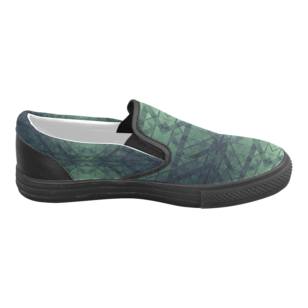 Sci-Fi Green Monster  Geometric design Men's Slip-on Canvas Shoes (Model 019)