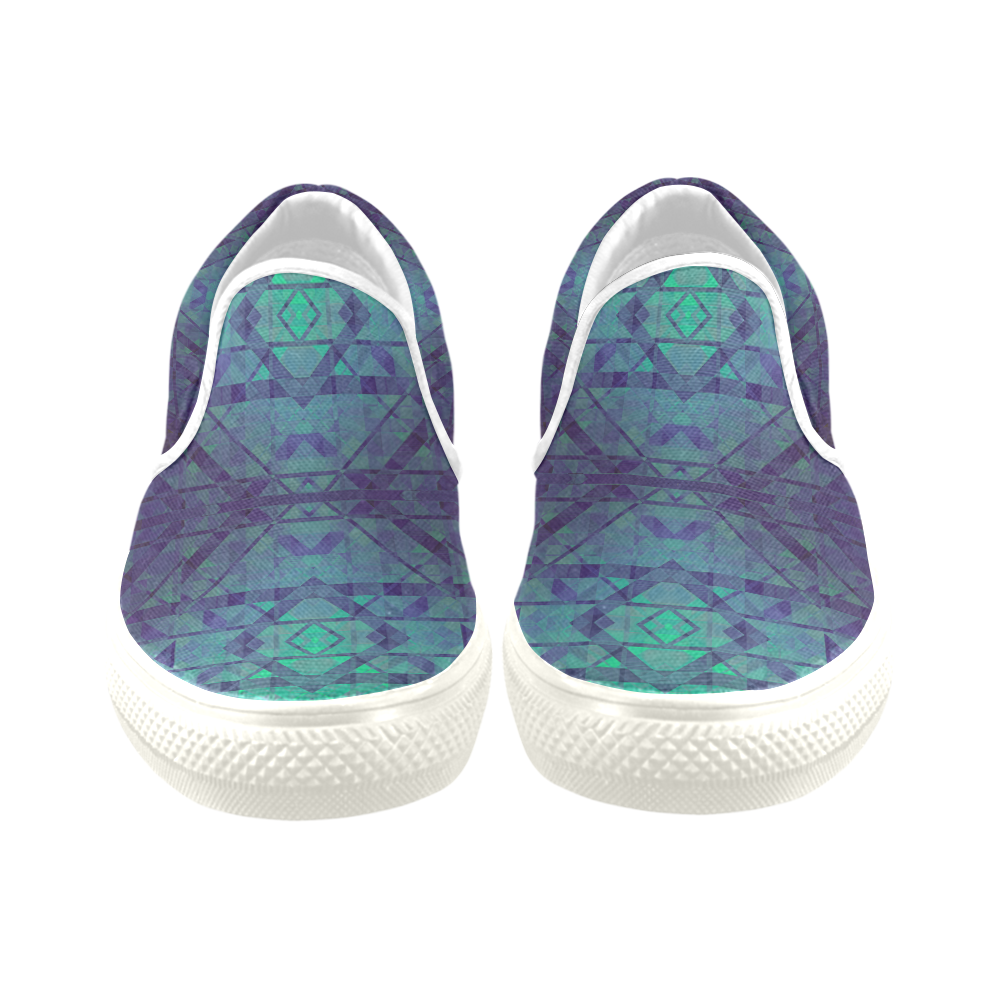Sci-Fi Dream Blue Geometric design Women's Unusual Slip-on Canvas Shoes (Model 019)